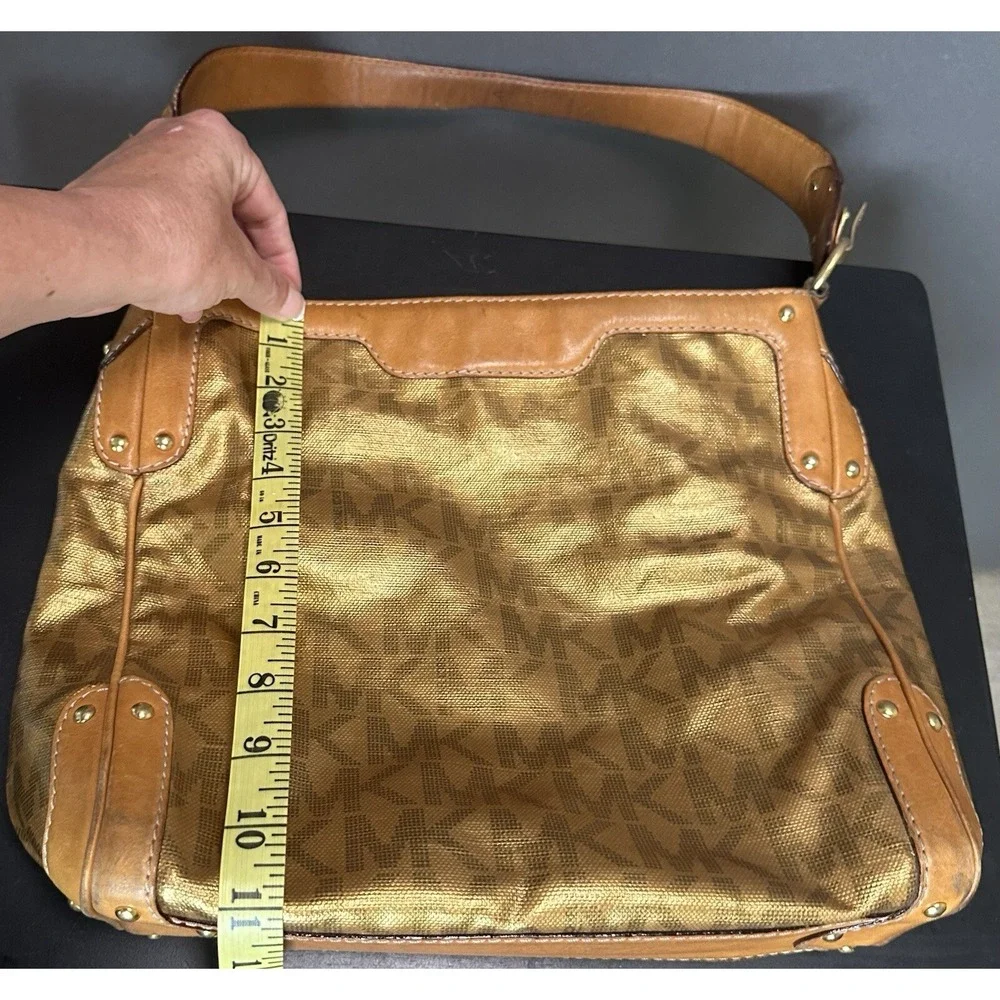 Y2K Michael‎ Kors Gold MK signature logo hobo shoulder bag purse studs Rare
